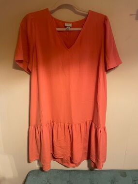 a new day Coral V-Neck Ruffle-Hem Mini Dress